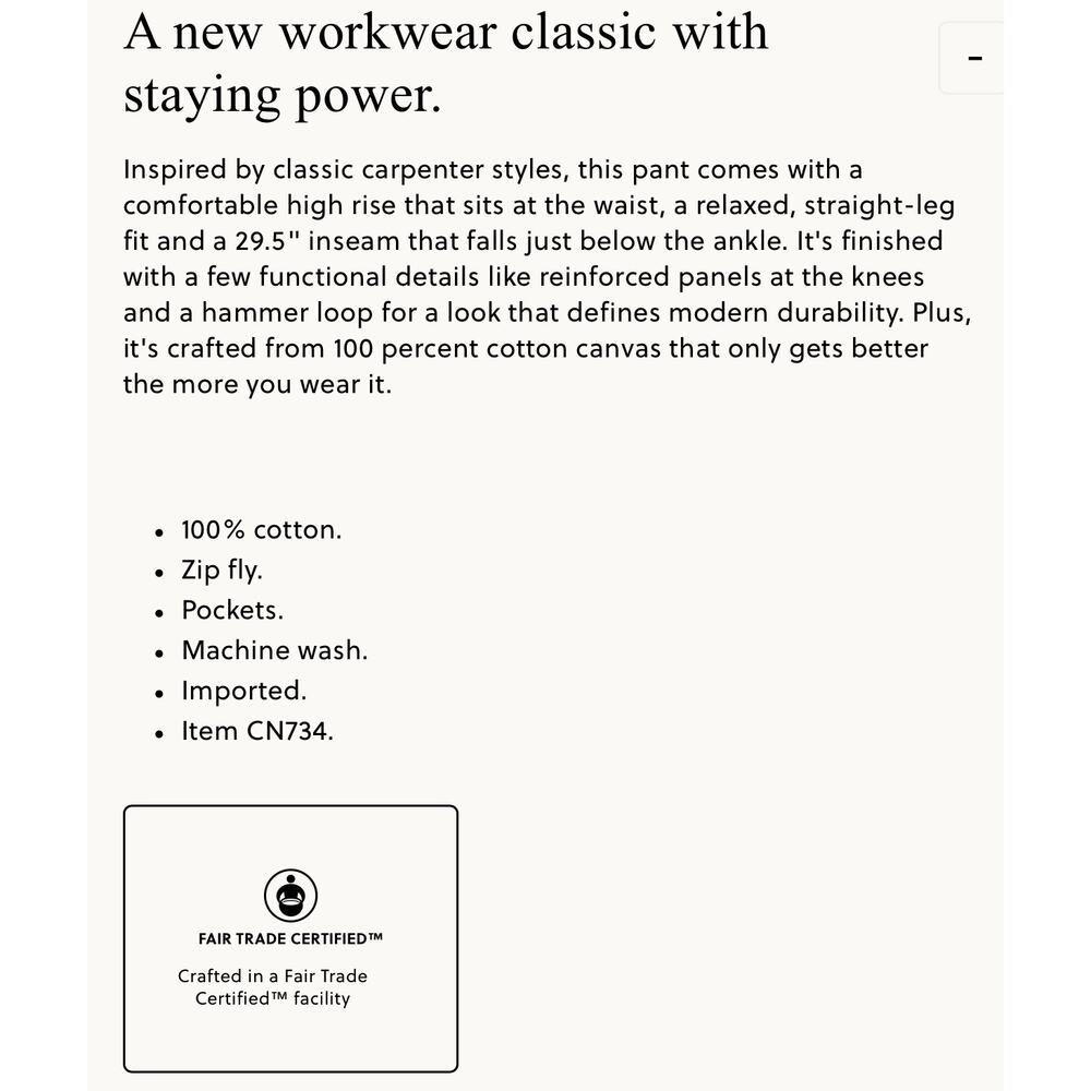 J. Crew Painter pant in cotton canvas Beige Buckthorn NWT size 31 - Picture 7 of 8